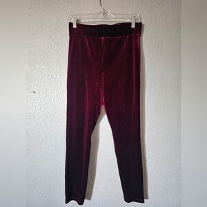 LOFT Burgundy Velour Pants Soft Stretch Velvet Pull On Elastic Waist M